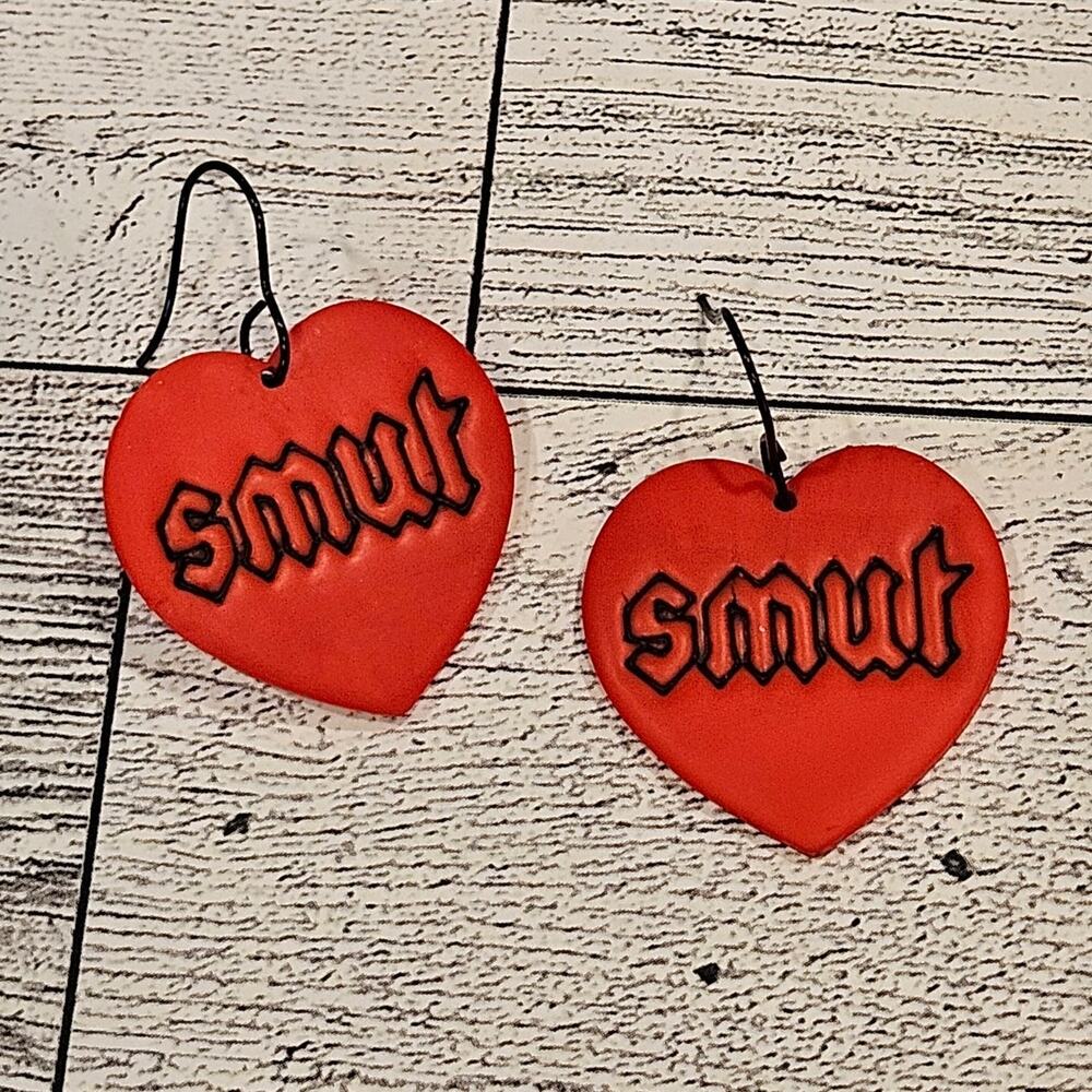 Red‎ Heart Smut Earrings Polymer Clay Handmade Book Reader Valentine's Day